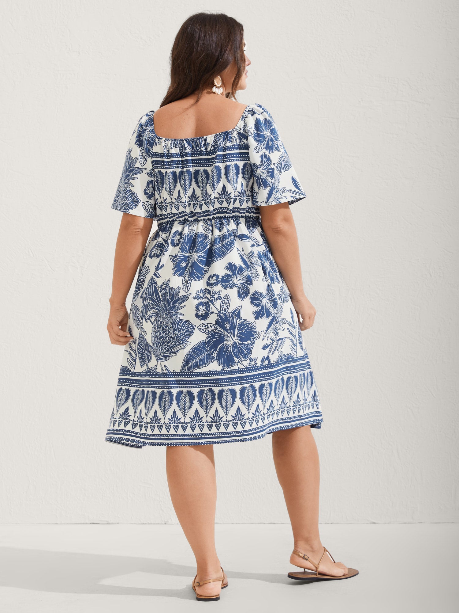 (16pcs Minimum Wholesale)Boho Print Fit Flare Pockets Mini Dress
