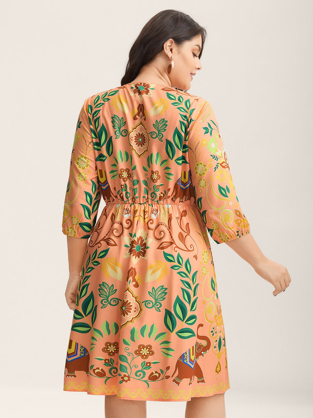 (30pcs Minimum Wholesale)Boho Print V-Neck Pockets Mini Dress