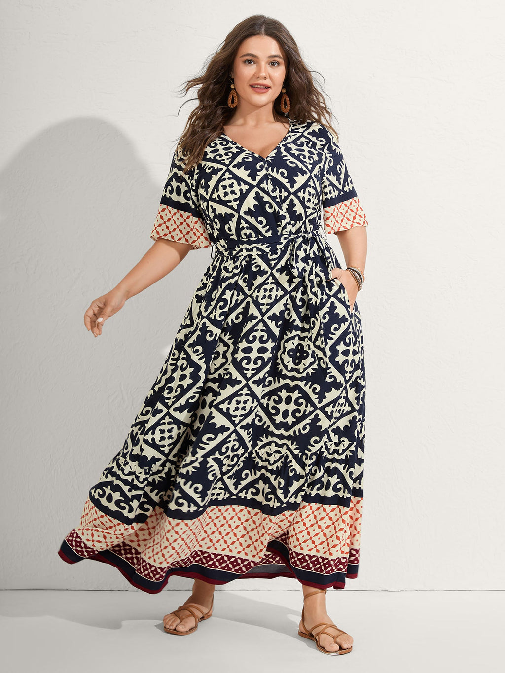 (20pcs Minimum Wholesale)Boho Print Side Tie Maxi Dress