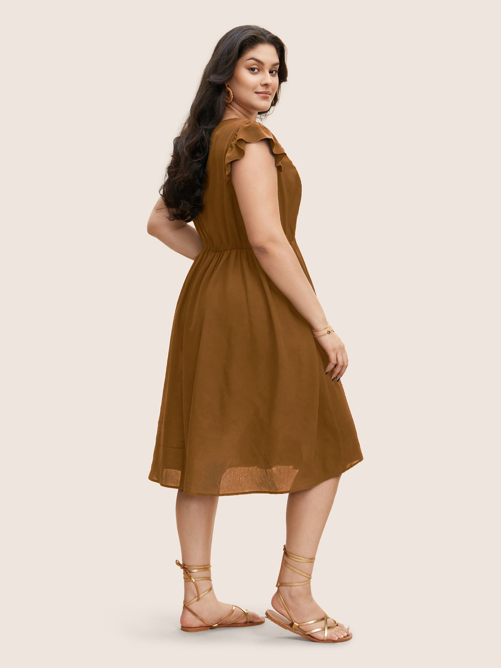 (20pcs Minimum Wholesale)Floral Embroidered V Neck Ruffle Cap Sleeve Dress