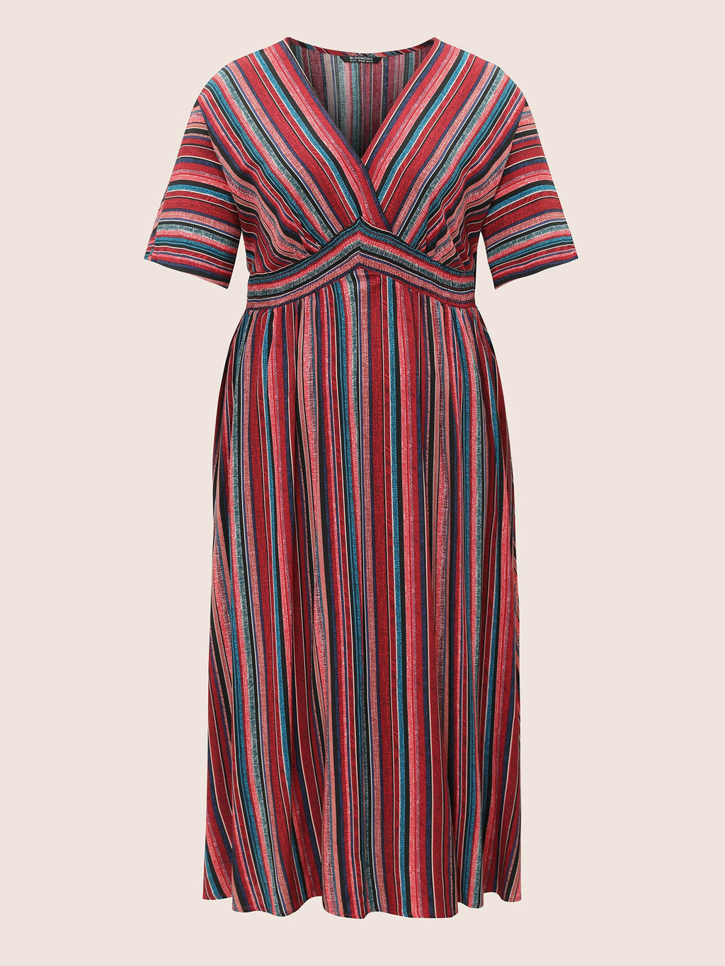 (25pcs Minimum Wholesale)Striped Contrast Dolman Sleeve Shirred Pocket Split Flutter Dress