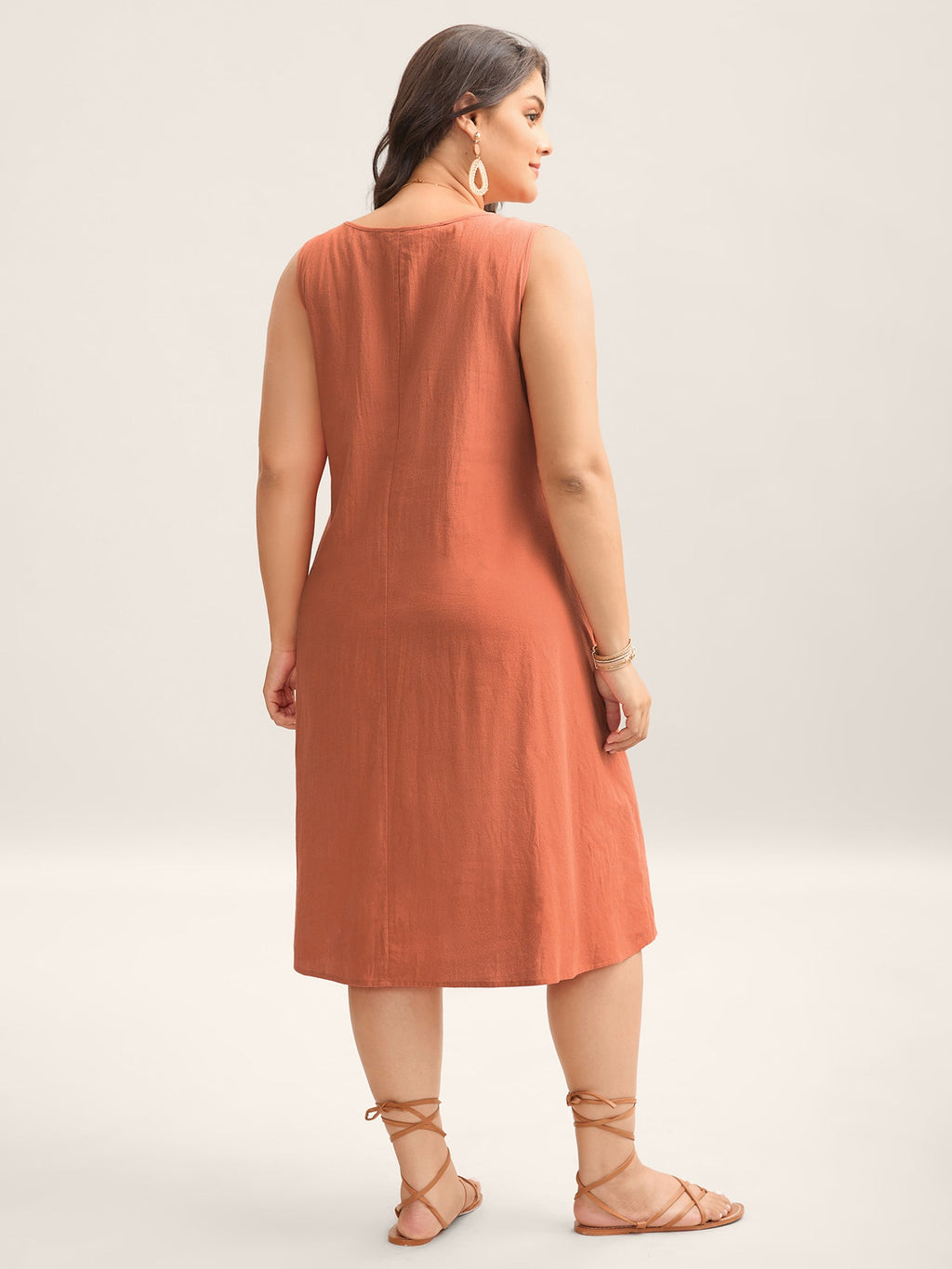 (18pcs Minimum Wholesale)Cotton Toothpick Pleat Plain Midi Dress