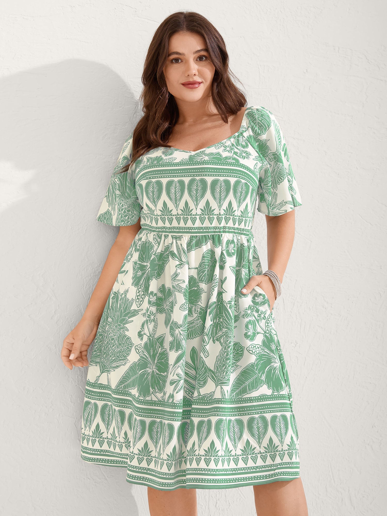 (16pcs Minimum Wholesale)Boho Print Fit Flare Pockets Mini Dress