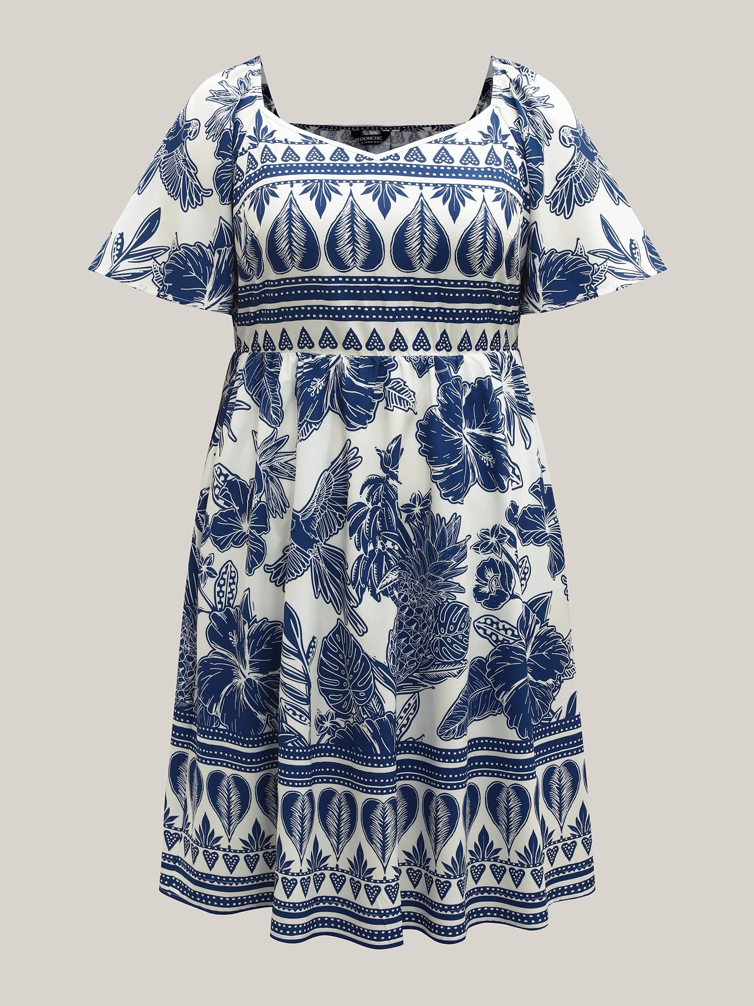 (16pcs Minimum Wholesale)Boho Print Fit Flare Pockets Mini Dress
