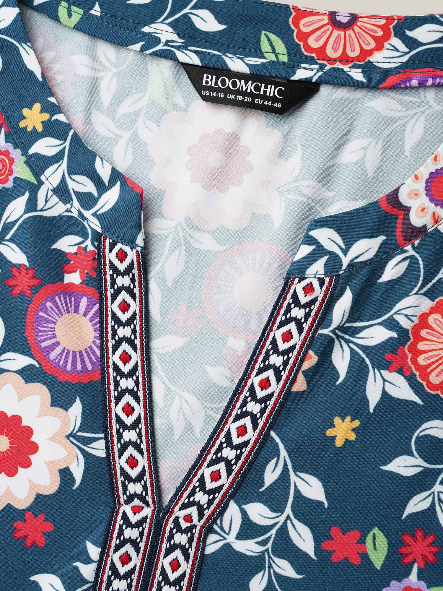 (20pcs Minimum Wholesale)Floral Print Stretchy-Waist Pockets Midi Dress