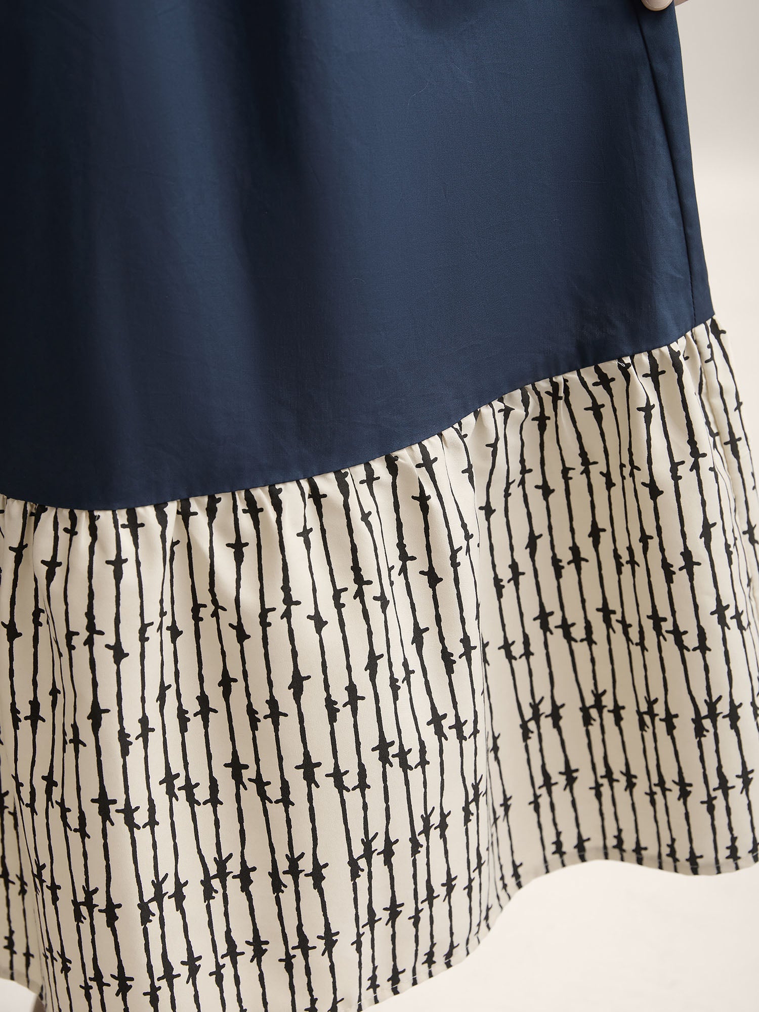 (20pcs Minimum Wholesale)Cotton Color Block Cinched-Waist Spliced Midi Dress