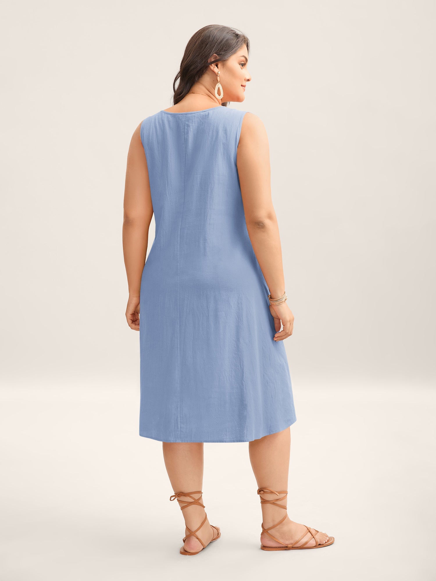 (18pcs Minimum Wholesale)Cotton Toothpick Pleat Plain Midi Dress