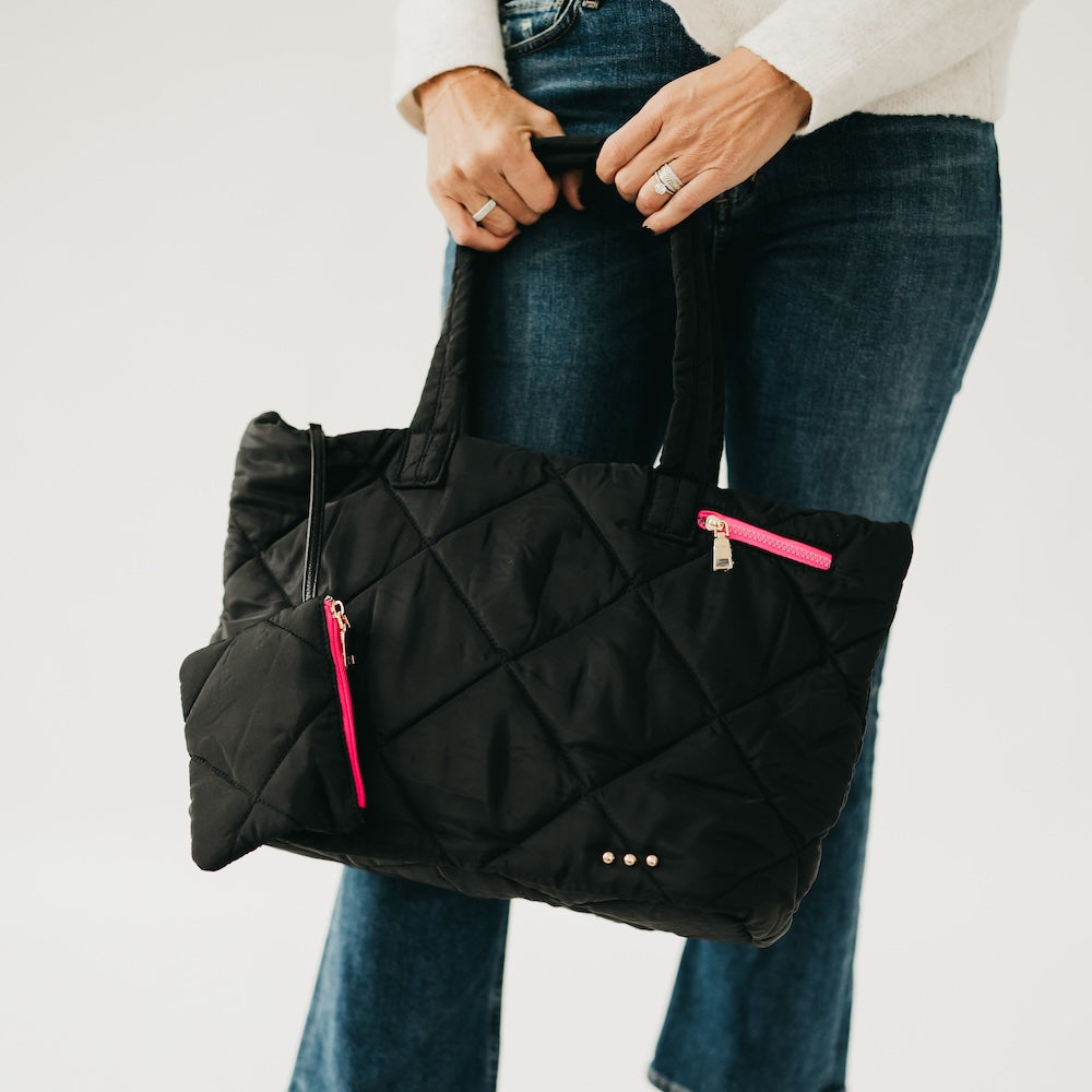 Presley Puffer Quilted Tote Bag With Pouch